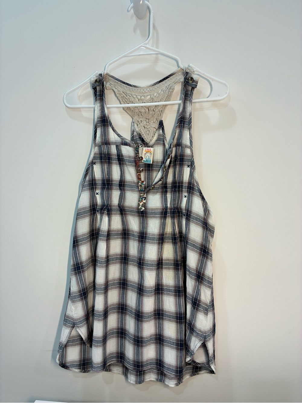 Free People Crochet-Back Plaid Tank